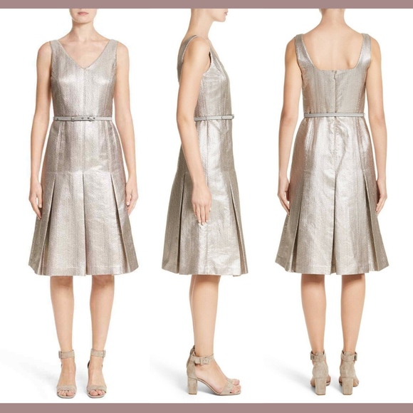 NWT Lafayette 148 Lois Ceremonial Cloth Dress in Oyster Metallic [SZ‎ 16 ] - Picture 1 of 8